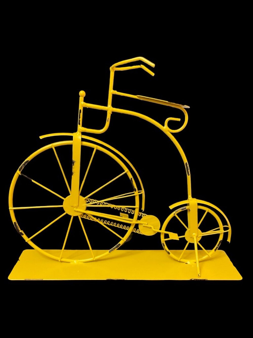 🏡 5/$25 - Yellow Metal Penny Farther Bicycle Decor Piece